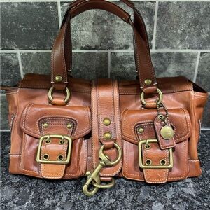 Coach Legacy satchel in whiskey colored leather